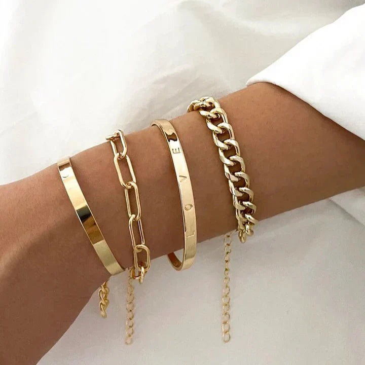 Gold Bracelet Set - Layered Stack Bangles for Women