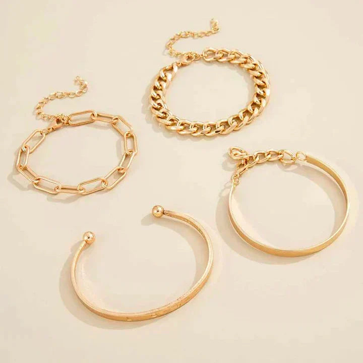 Gold Bracelet Set - Layered Stack Bangles for Women