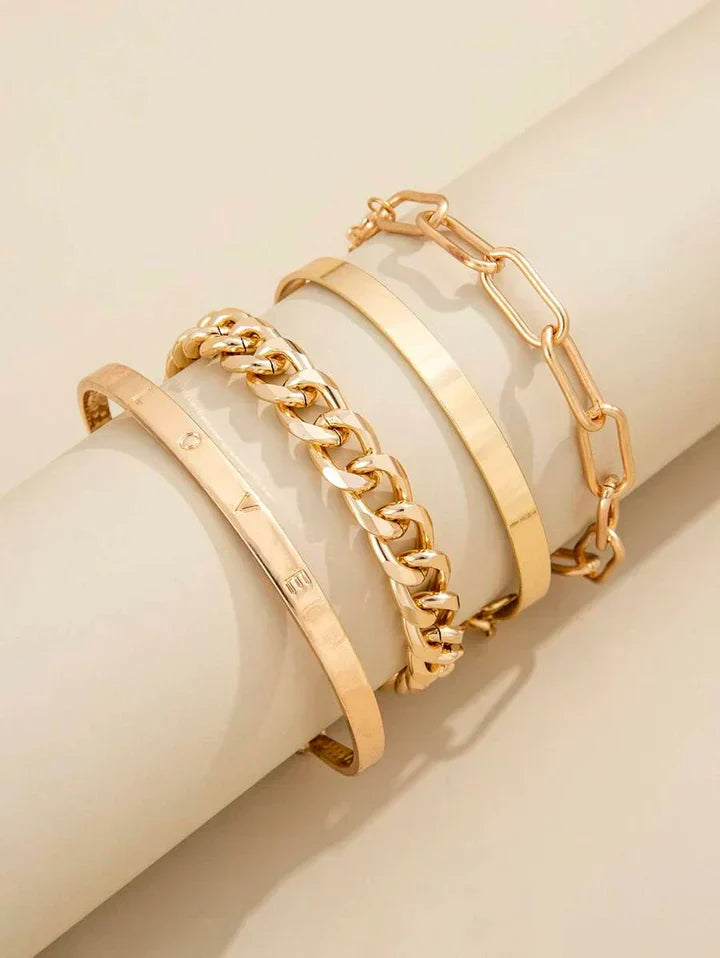 Gold Bracelet Set - Layered Stack Bangles for Women