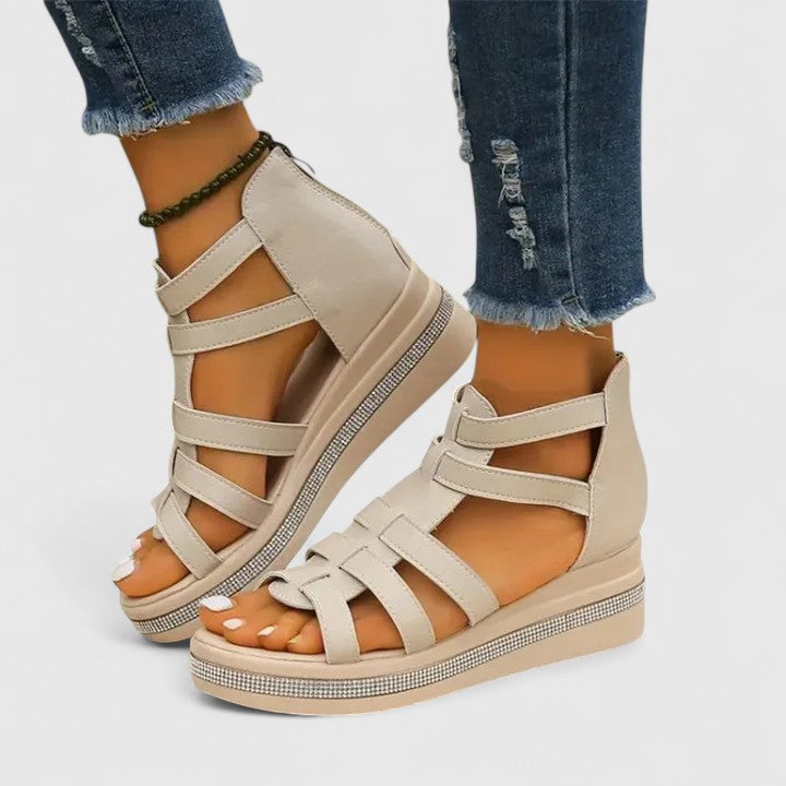 Orthopedic Wedge Sandals with Rhinestone Details for Women