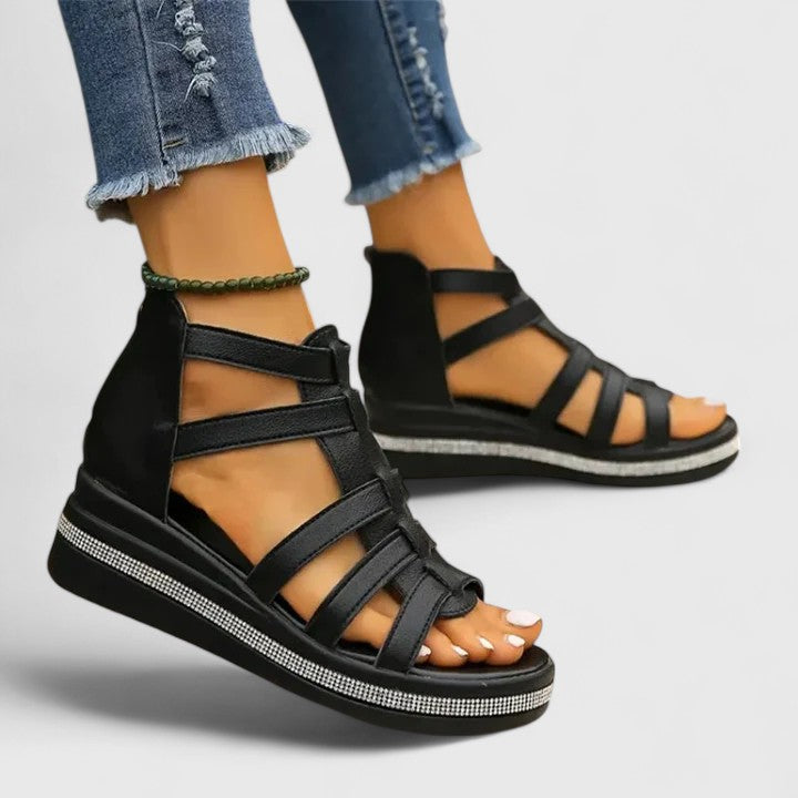 Orthopedic Wedge Sandals with Rhinestone Details for Women