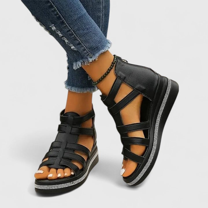 Orthopedic Wedge Sandals with Rhinestone Details for Women
