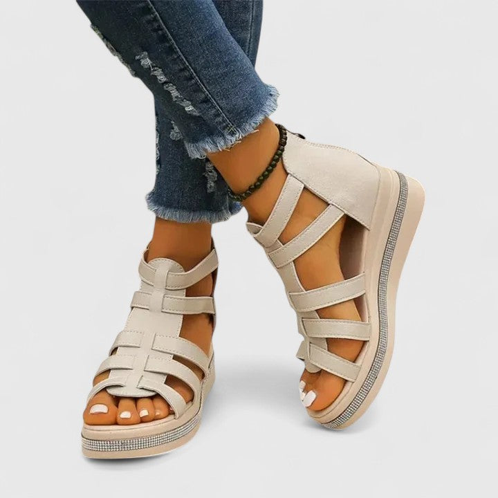 Orthopedic Wedge Sandals with Rhinestone Details for Women