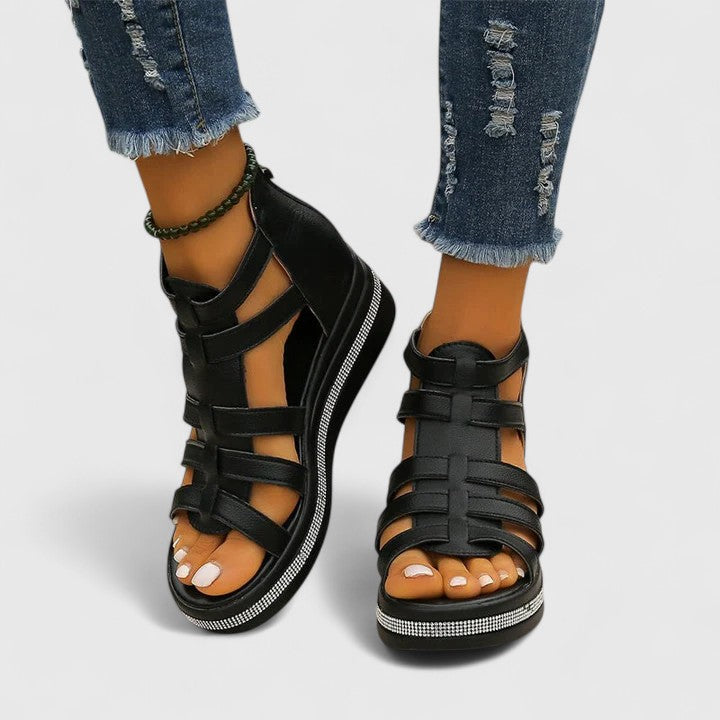 Orthopedic Wedge Sandals with Rhinestone Details for Women