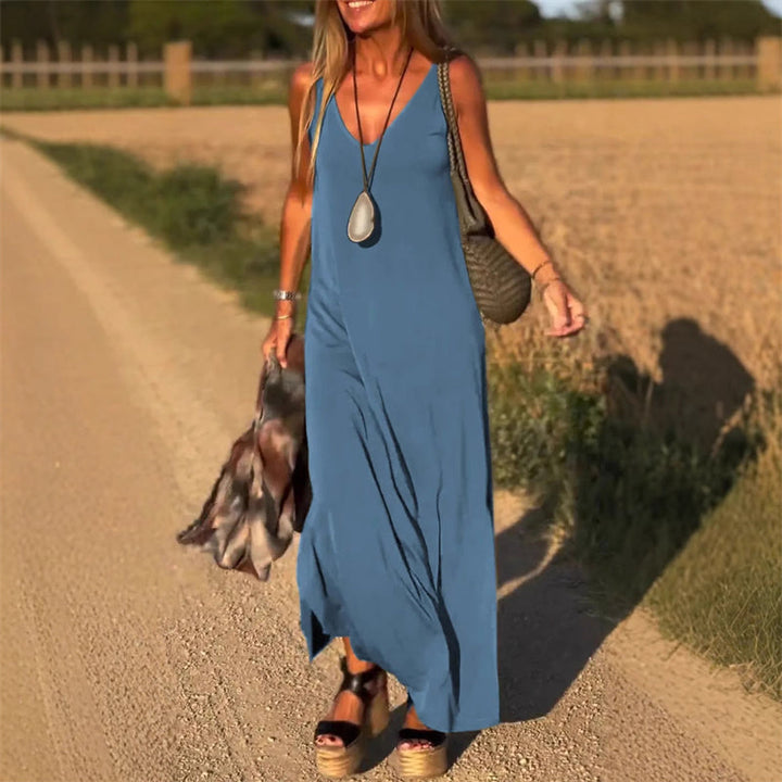 Sleeveless Maxi Dress with V-Neck and Side Slit