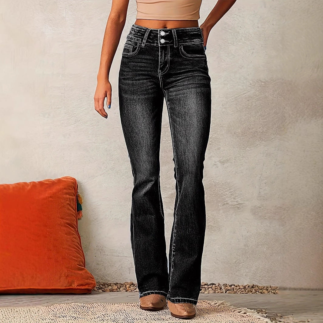 Black Bootcut Jeans High Waist Flare Denim for Women