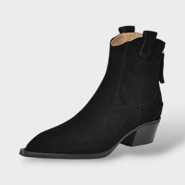 Pointed Toe Chelsea Boots for Women - Suede Ankle Boots with Block Heel
