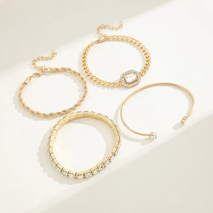 Gold Bracelet Set - Layered Stack Bracelets for Women