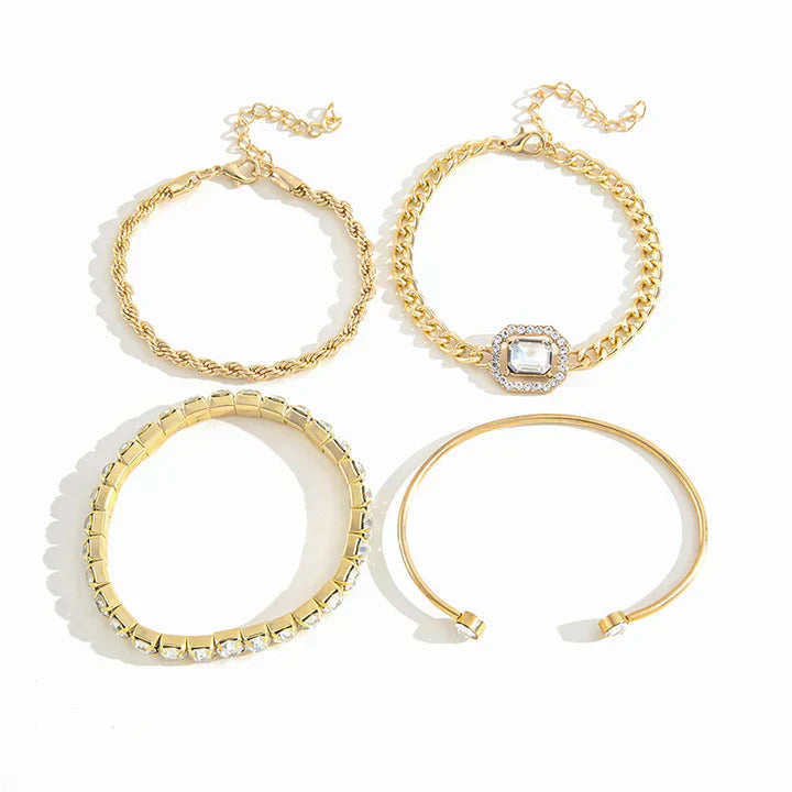 Bracelet Set White Gold Layered Stack Minimalist Jewelry