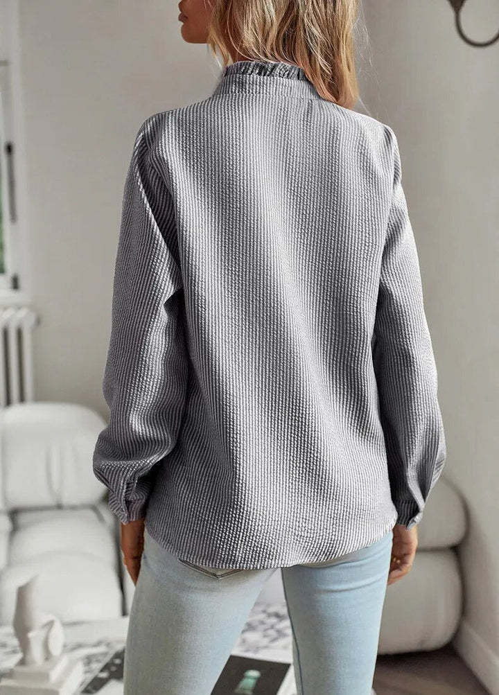 Long Sleeve Blouse with Ruffle Collar - Elegant Workwear Top