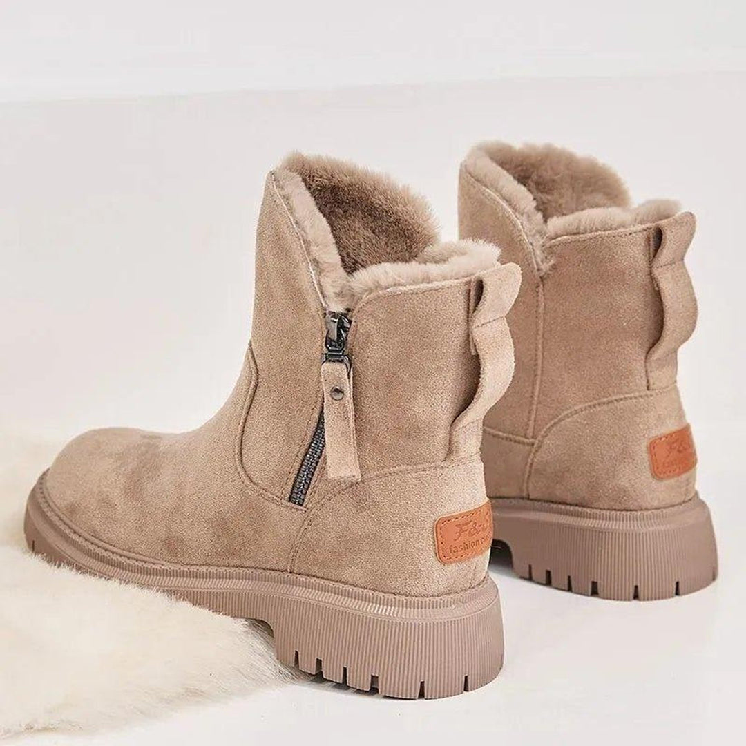 Fur Lined Suede Winter Boots for Women with Side Zip Closure