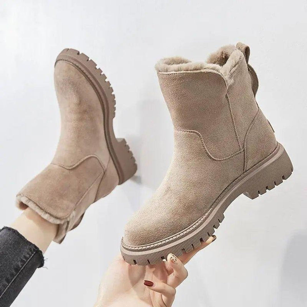 Fur Lined Suede Winter Boots for Women with Side Zip Closure