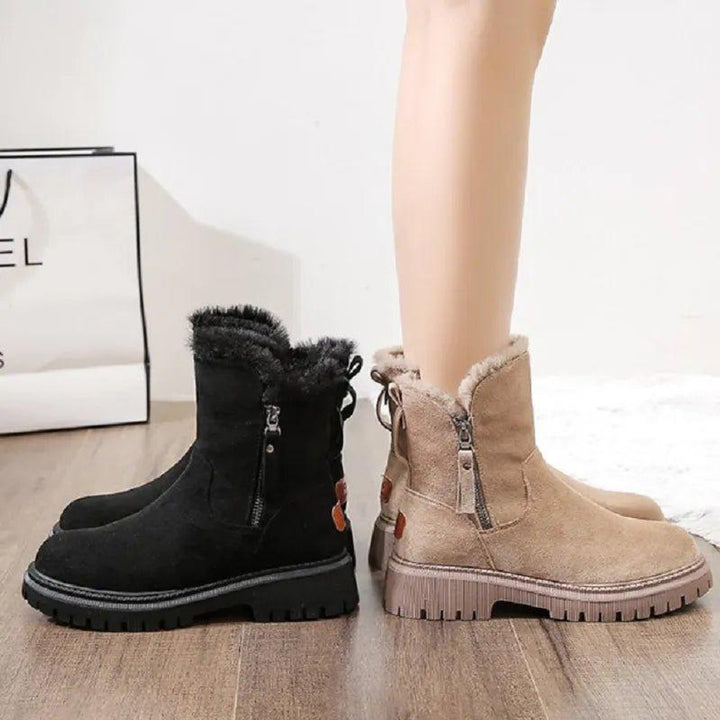 Fur Lined Suede Winter Boots for Women with Side Zip Closure