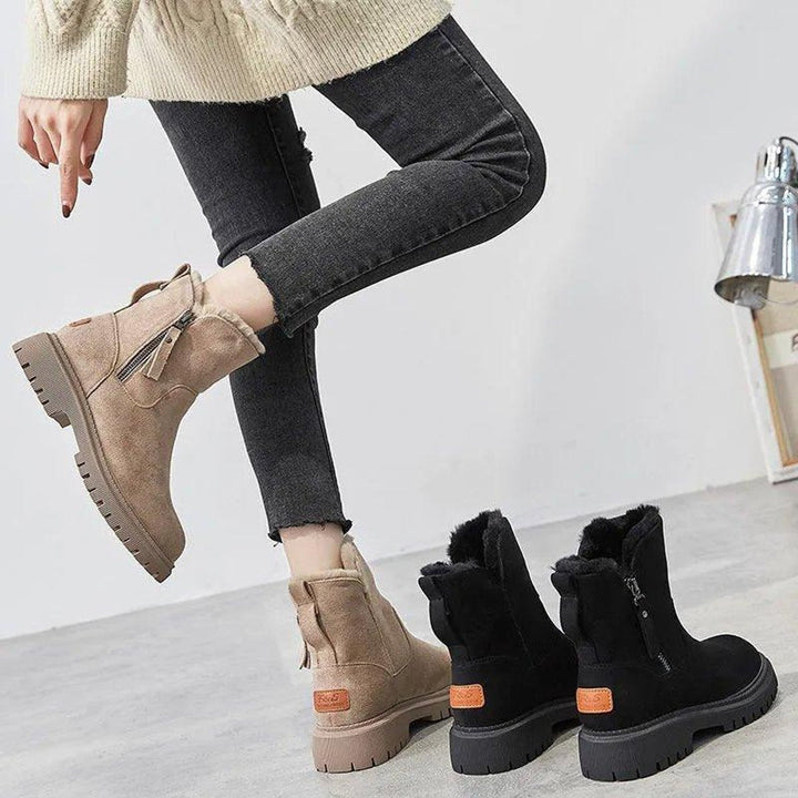 Fur Lined Suede Winter Boots for Women with Side Zip Closure