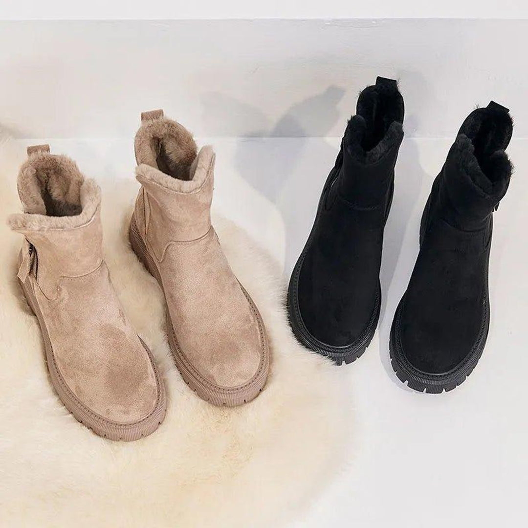 Fur Lined Suede Winter Boots for Women with Side Zip Closure
