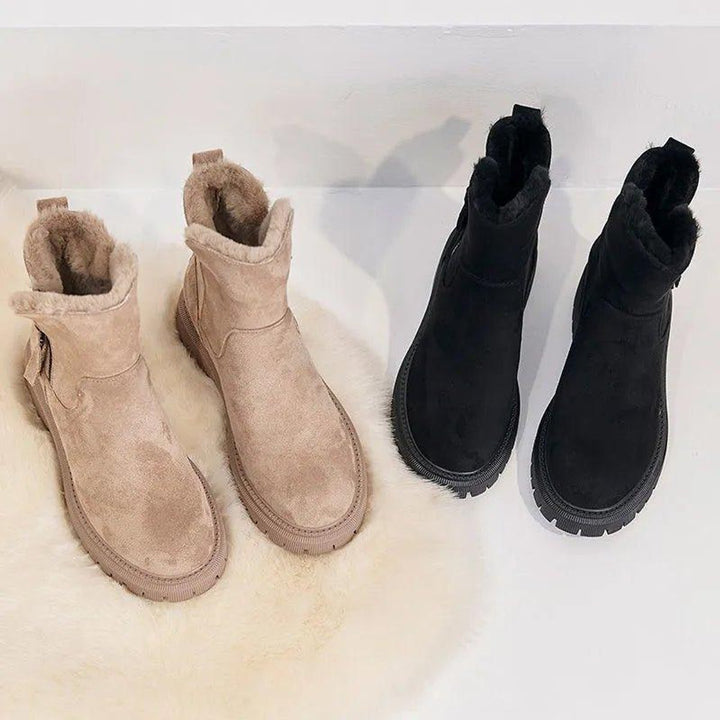 Fur Lined Suede Winter Boots for Women with Side Zip Closure