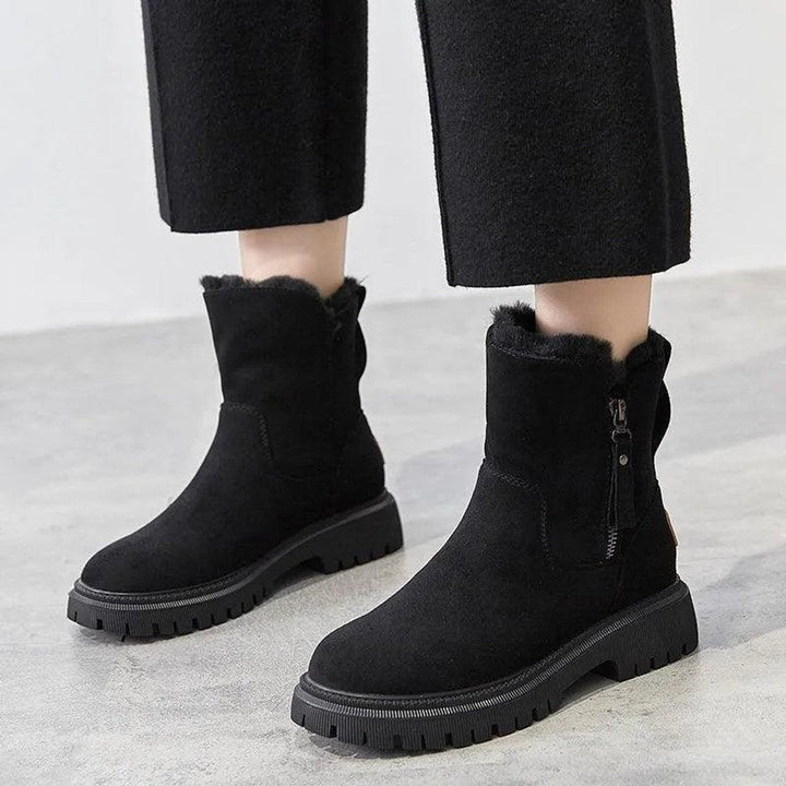 Fur Lined Suede Winter Boots for Women with Side Zip Closure