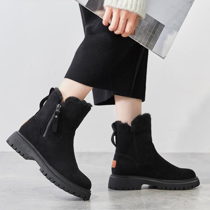 Suede Winter Boots for Women with Faux Fur Lining and Lug Sole