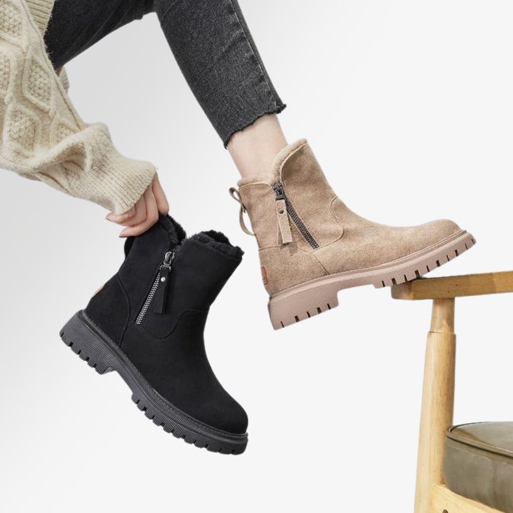 Suede Winter Boots for Women with Faux Fur Lining and Lug Sole