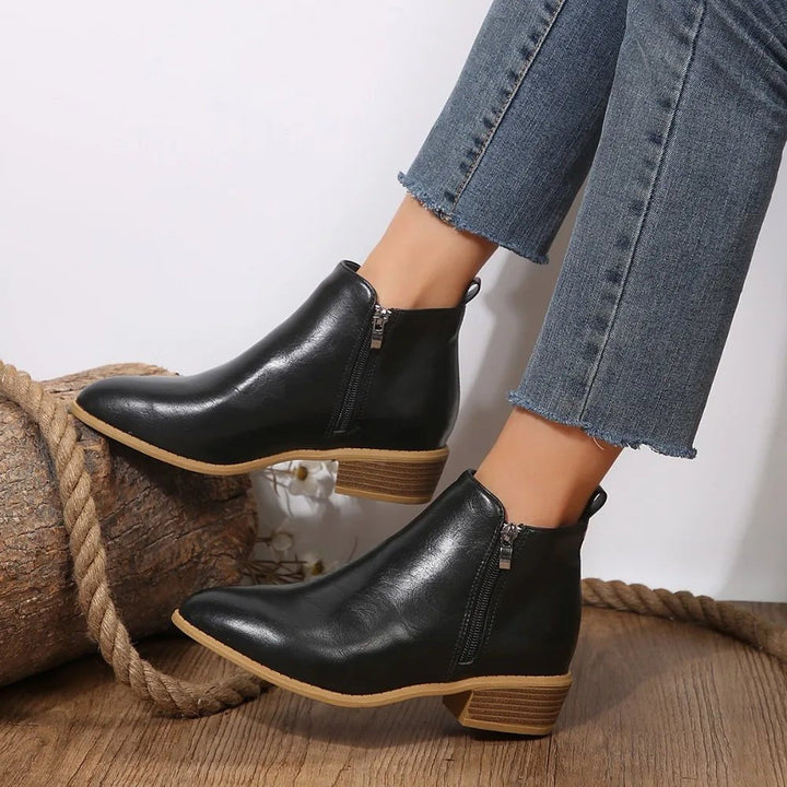 Black Ankle Boots for Women with Pointed Toe and Block Heel