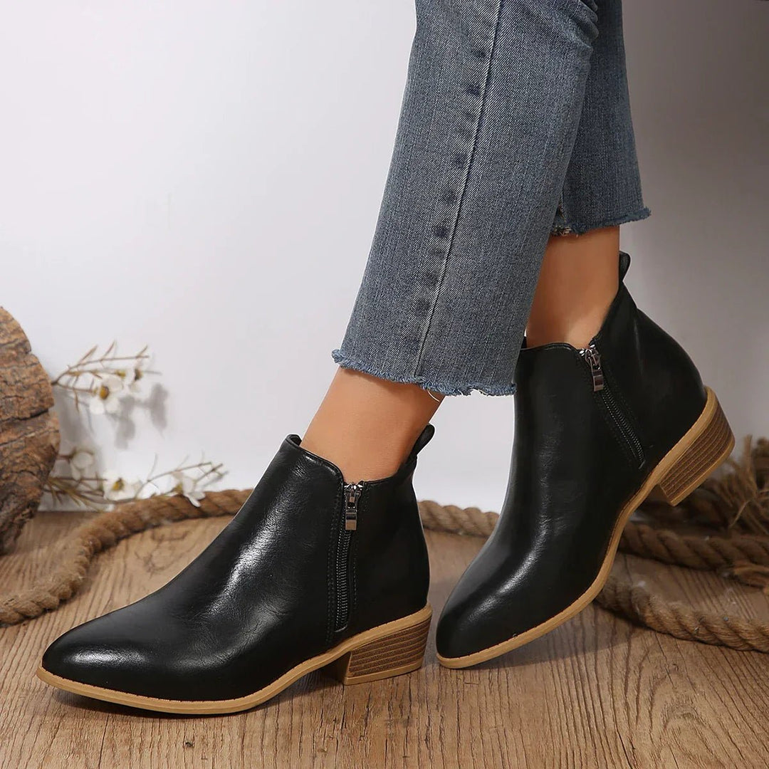 Black Ankle Boots for Women with Pointed Toe and Block Heel