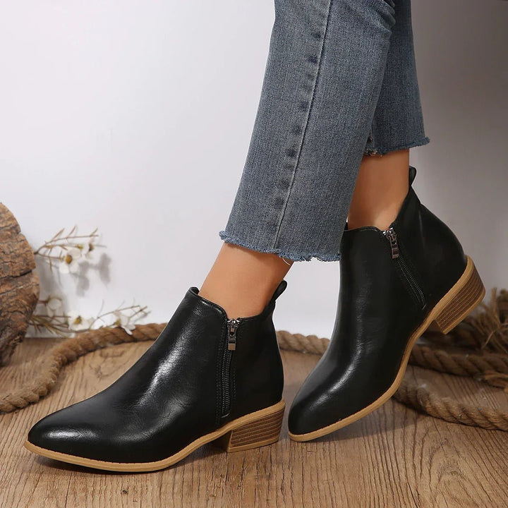 Black Ankle Boots for Women with Pointed Toe and Block Heel
