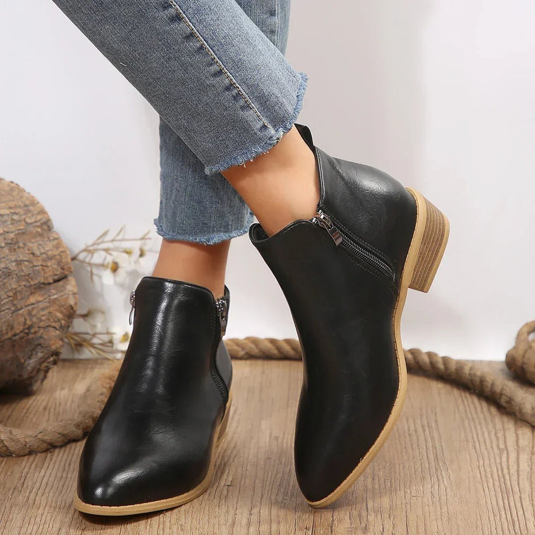 Black Ankle Boots for Women with Pointed Toe and Block Heel