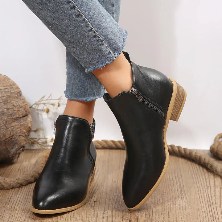 Black Ankle Boots for Women with Pointed Toe and Block Heel