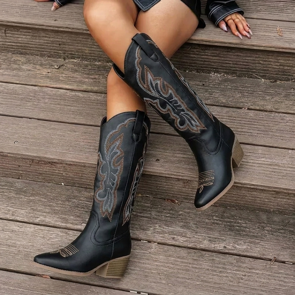 Embroidered Cowgirl Boots for Women Knee High Western Boots