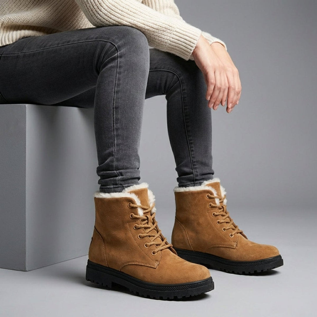 Fur Lined Snow Boots for Women Lace Up Ankle Winter Boots