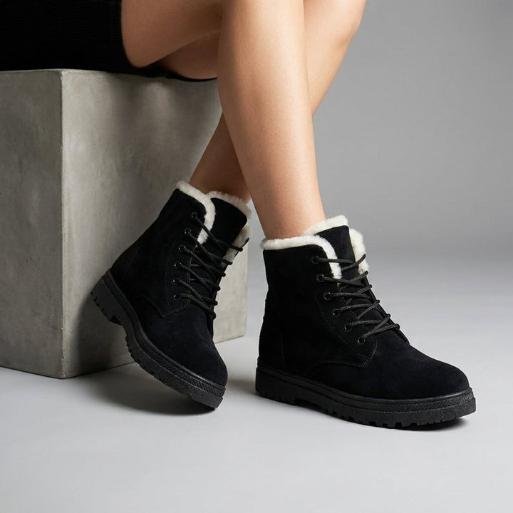 Fur Lined Snow Boots for Women Lace Up Ankle Winter Boots