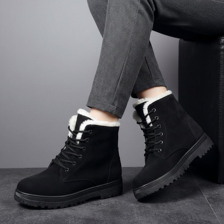 Fur Lined Snow Boots for Women Lace Up Ankle Winter Boots