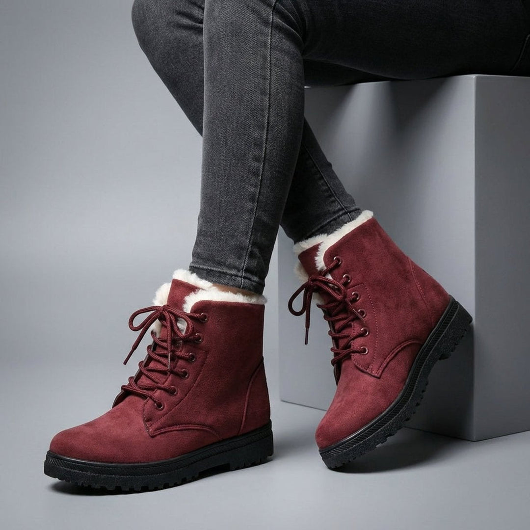 Fur Lined Snow Boots for Women Lace Up Ankle Winter Boots