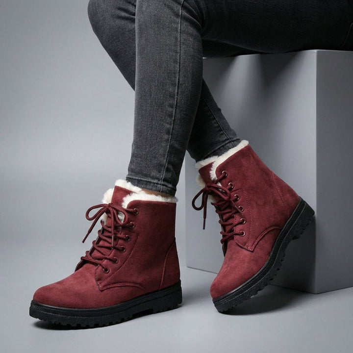 Fur Lined Snow Boots for Women Lace Up Ankle Winter Boots
