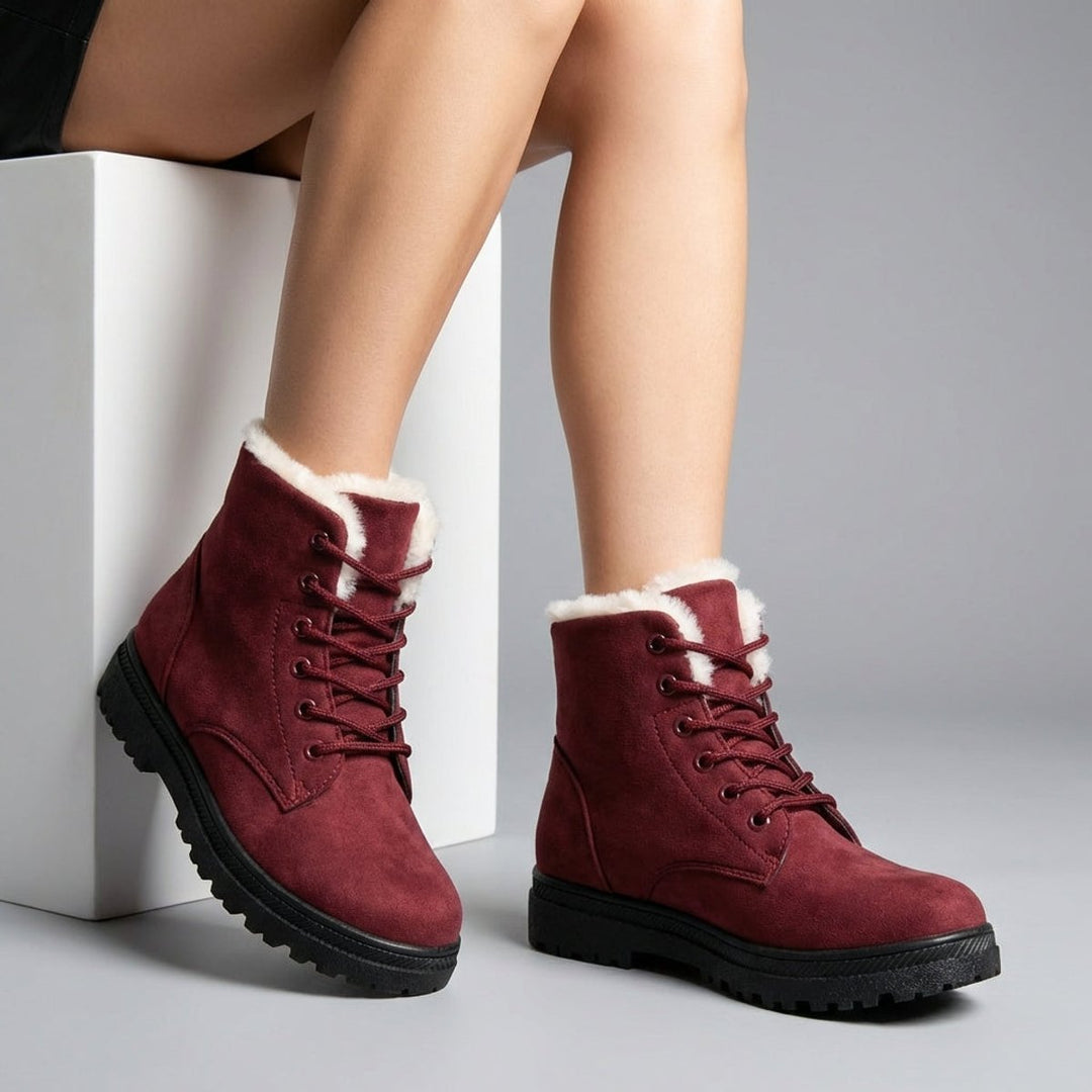 Fur Lined Snow Boots for Women Lace Up Ankle Winter Boots