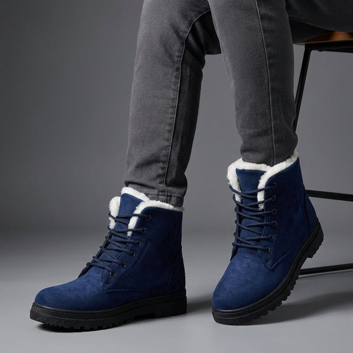 Fur Lined Snow Boots for Women Lace Up Ankle Winter Boots