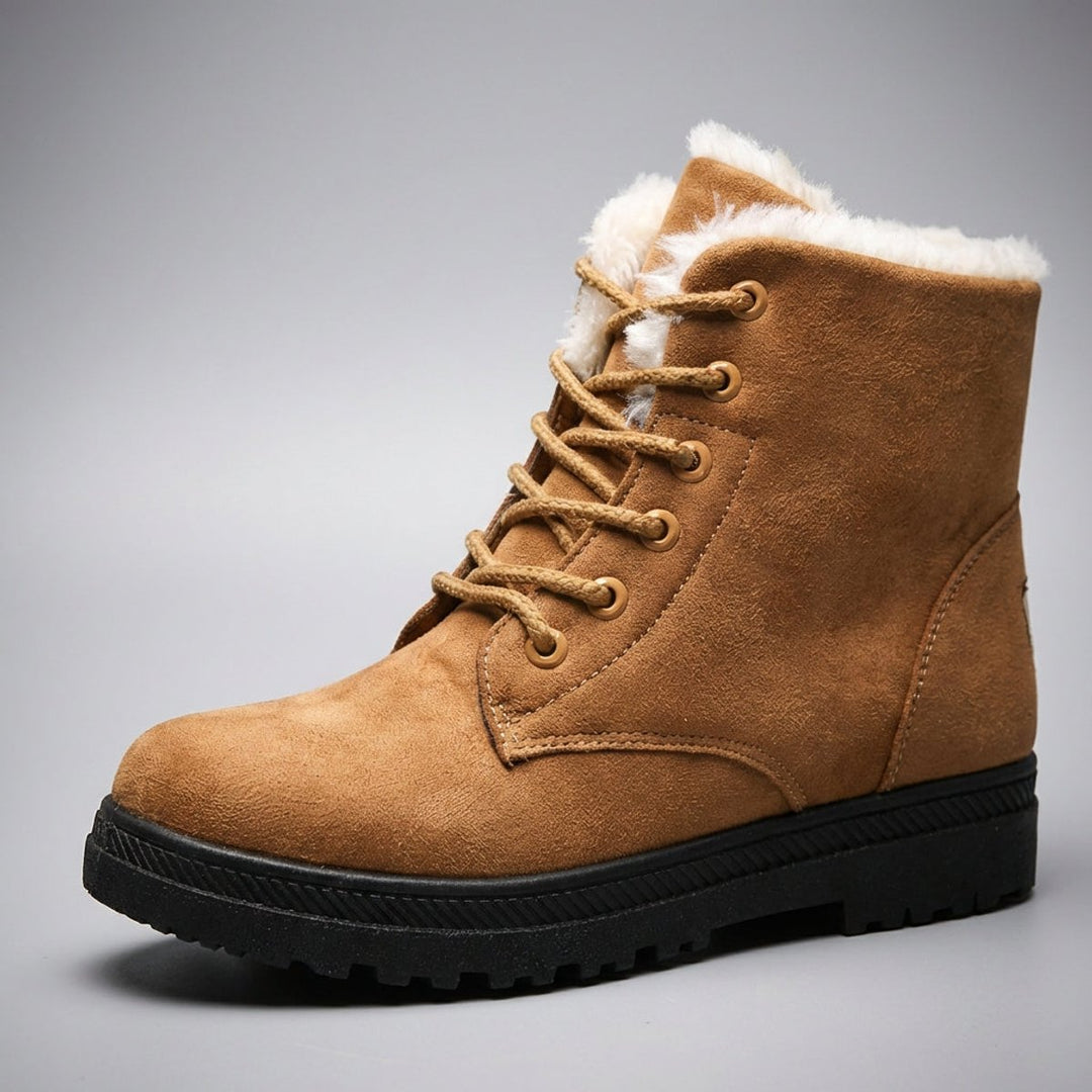 Fur Lined Snow Boots for Women Lace Up Ankle Winter Boots
