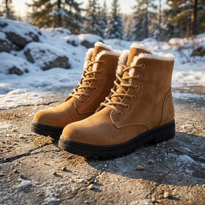 Fur Lined Snow Boots for Women Lace Up Ankle Winter Boots