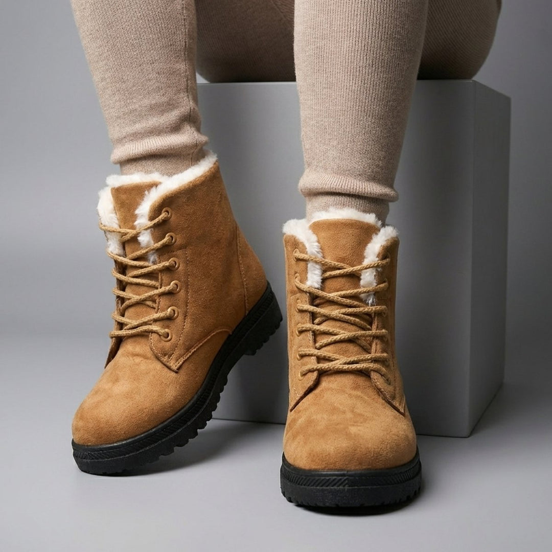 Fur Lined Snow Boots for Women Lace Up Ankle Winter Boots