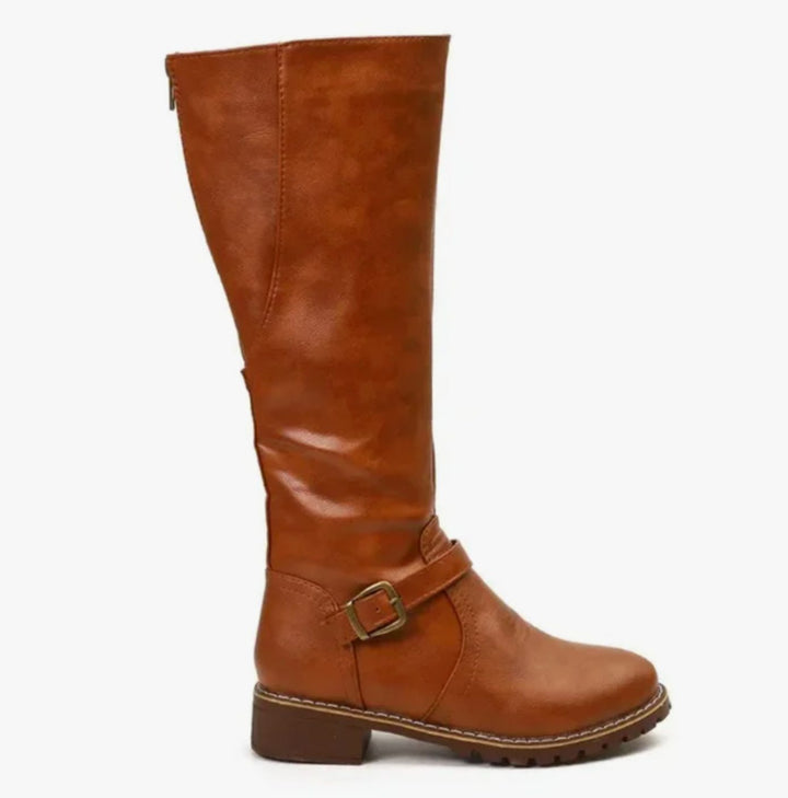 Knee High Riding Boots for Women in Brown with Buckle Detail