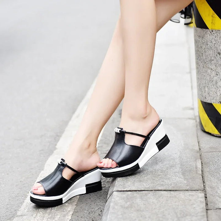 Platform Wedge Sandals for Women with Cutout Strap Detail