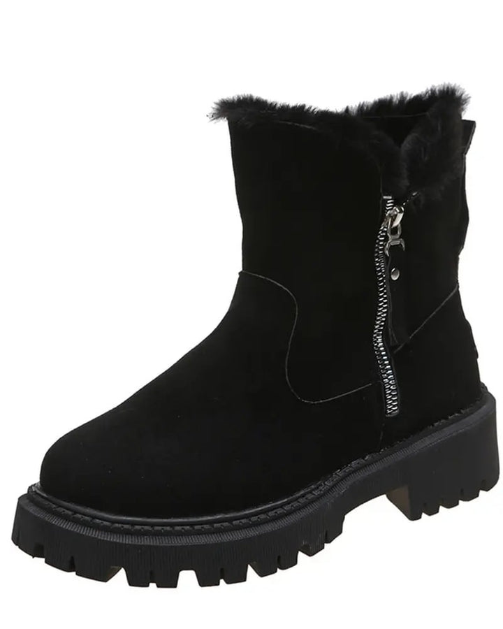 Black Ankle Boots for Women with Fleece Lining and Lug Sole
