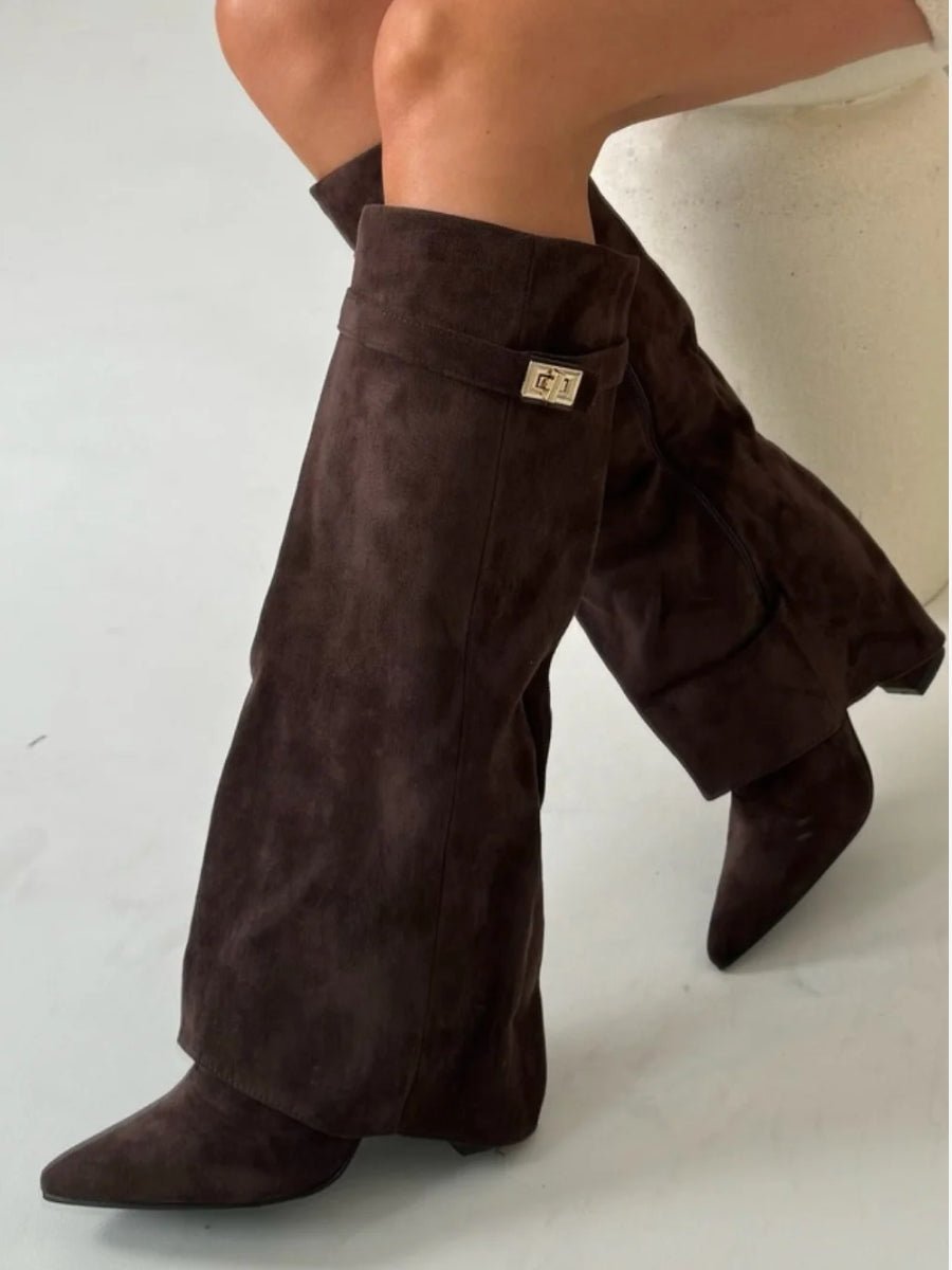 Knee High Boots for Women with Pointed Toe and Block Heel