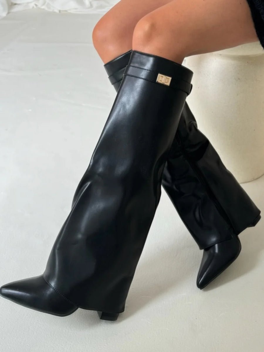 Knee High Boots for Women with Pointed Toe and Block Heel