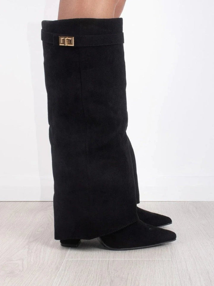 Knee High Boots for Women with Pointed Toe and Block Heel