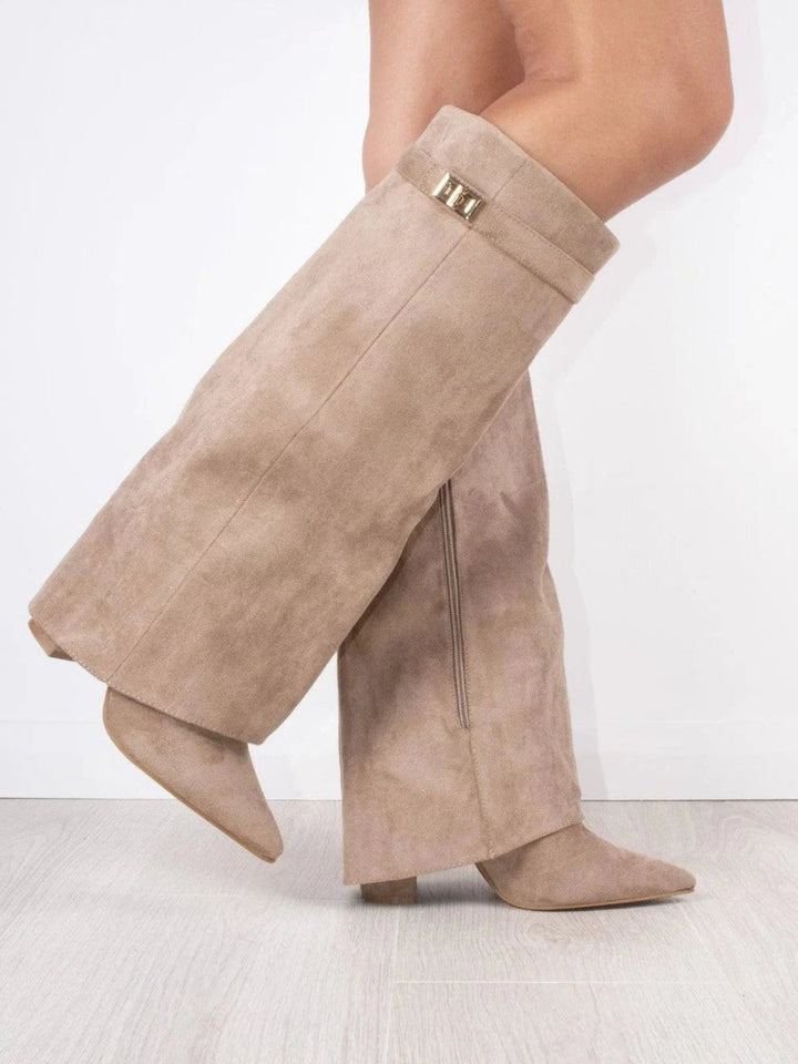 Knee High Boots for Women with Pointed Toe and Block Heel