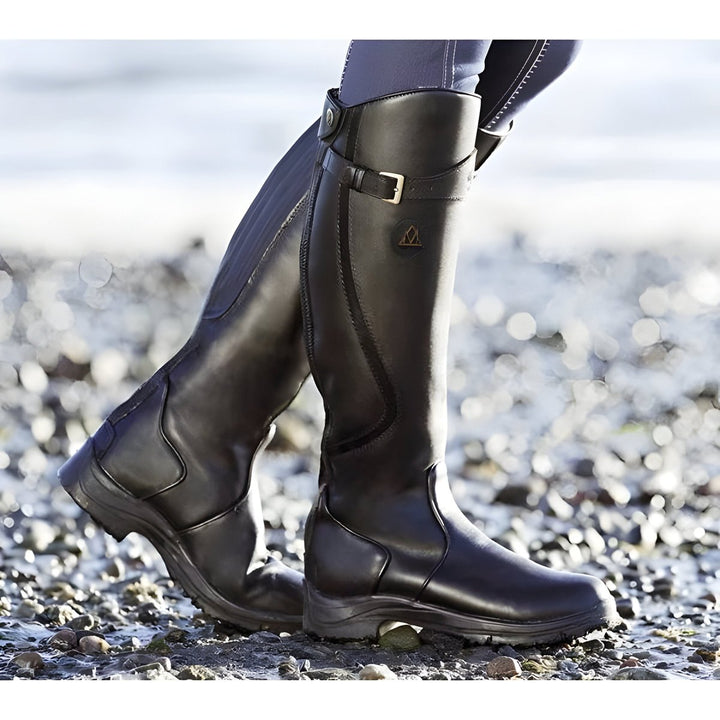 Knee High Leather Riding Boots for Women with Buckle Strap