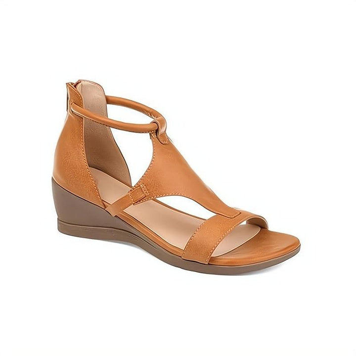 Leather Wedge Sandals for Women - Open Toe Comfort Sandals